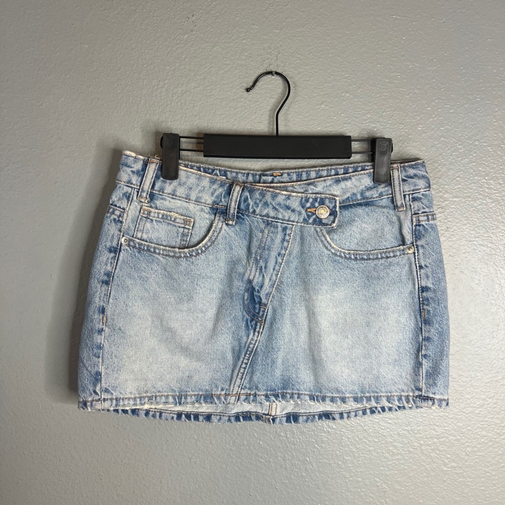 Zara Crossover Denim Mini Skirt Sz S Light Wash Asymmetric Y2K Edgy 90s Grunge